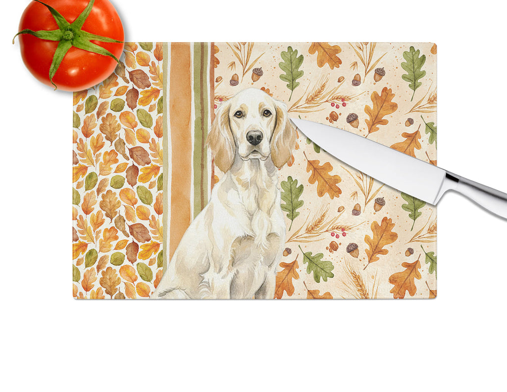 Lemon Belton English Setter Heirloom Fall Cutting Board Tempered Glass Kitchen Cutting Surface, Heat Resistant Chopping, Non-Slip Feet, Food Prep & Serving
