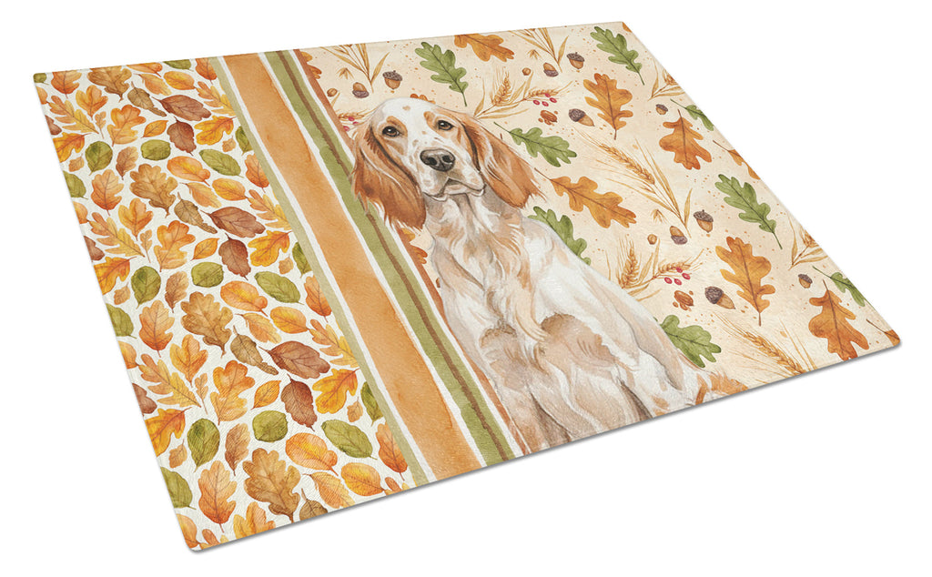 Orange Belton English Setter Heirloom Fall Cutting Board Tempered Glass Kitchen Cutting Surface, Heat Resistant Chopping, Non-Slip Feet, Food Prep & Serving
