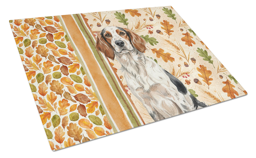 Tricolor English Setter Heirloom Fall Cutting Board Tempered Glass Kitchen Cutting Surface, Heat Resistant Chopping, Non-Slip Feet, Food Prep & Serving