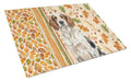 Tricolor English Setter Heirloom Fall Cutting Board Tempered Glass Kitchen Cutting Surface, Heat Resistant Chopping, Non-Slip Feet, Food Prep & Serving