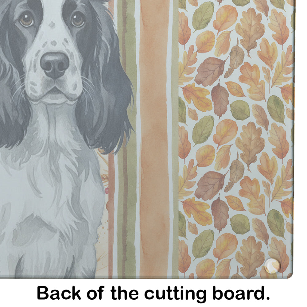 Black and White English Springer Spaniel Heirloom Fall Cutting Board Tempered Glass Kitchen Cutting Surface, Heat Resistant Chopping, Non-Slip Feet, Food Prep & Serving