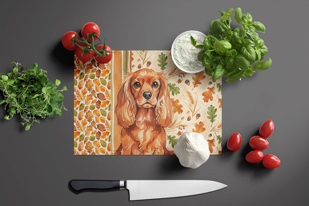 Ruby English Toy Spaniel Heirloom Fall Cutting Board Tempered Glass Kitchen Cutting Surface, Heat Resistant Chopping, Non-Slip Feet, Food Prep & Serving