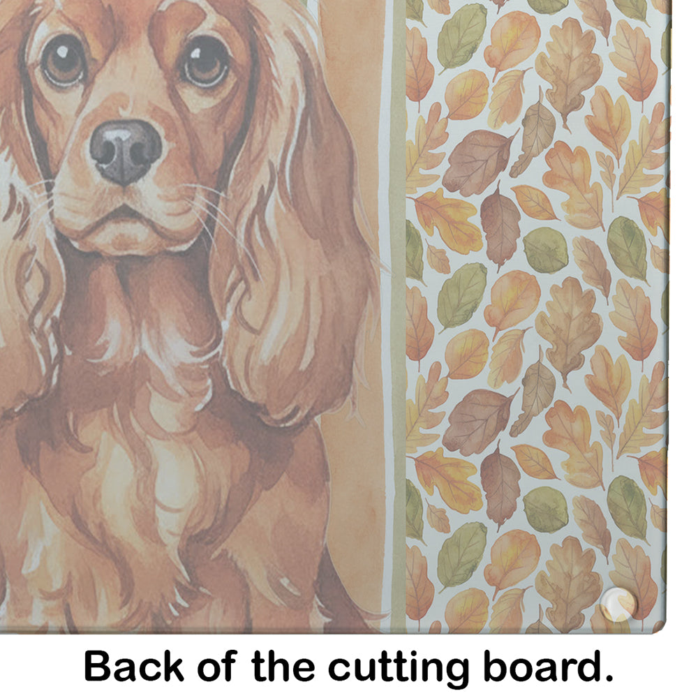 Ruby English Toy Spaniel Heirloom Fall Cutting Board Tempered Glass Kitchen Cutting Surface, Heat Resistant Chopping, Non-Slip Feet, Food Prep & Serving