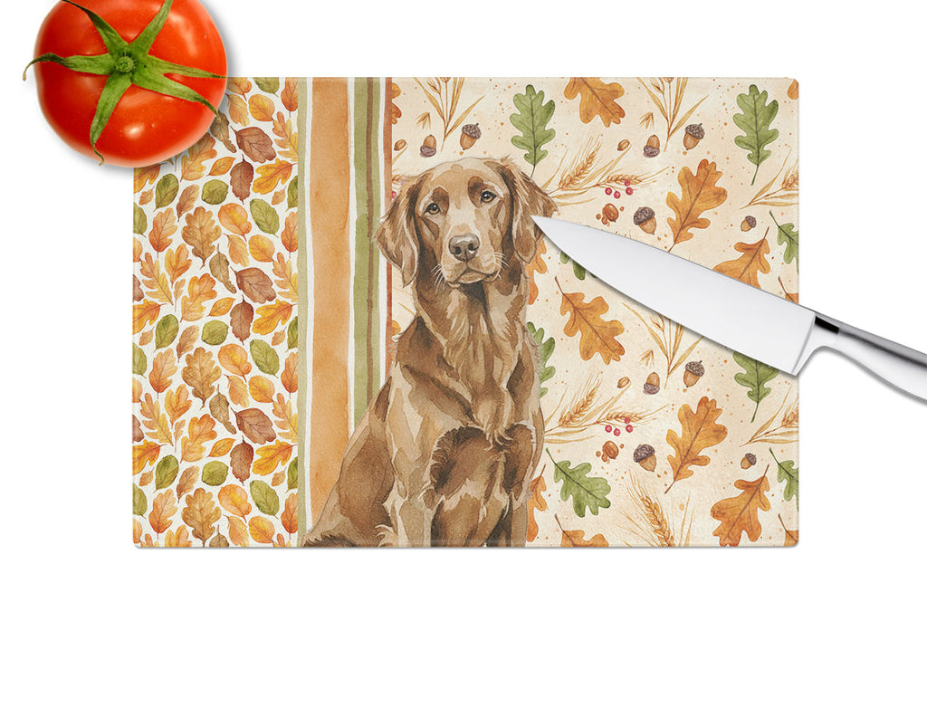 Liver Flat-Coated Retriever Heirloom Fall Cutting Board Tempered Glass Kitchen Cutting Surface, Heat Resistant Chopping, Non-Slip Feet, Food Prep & Serving