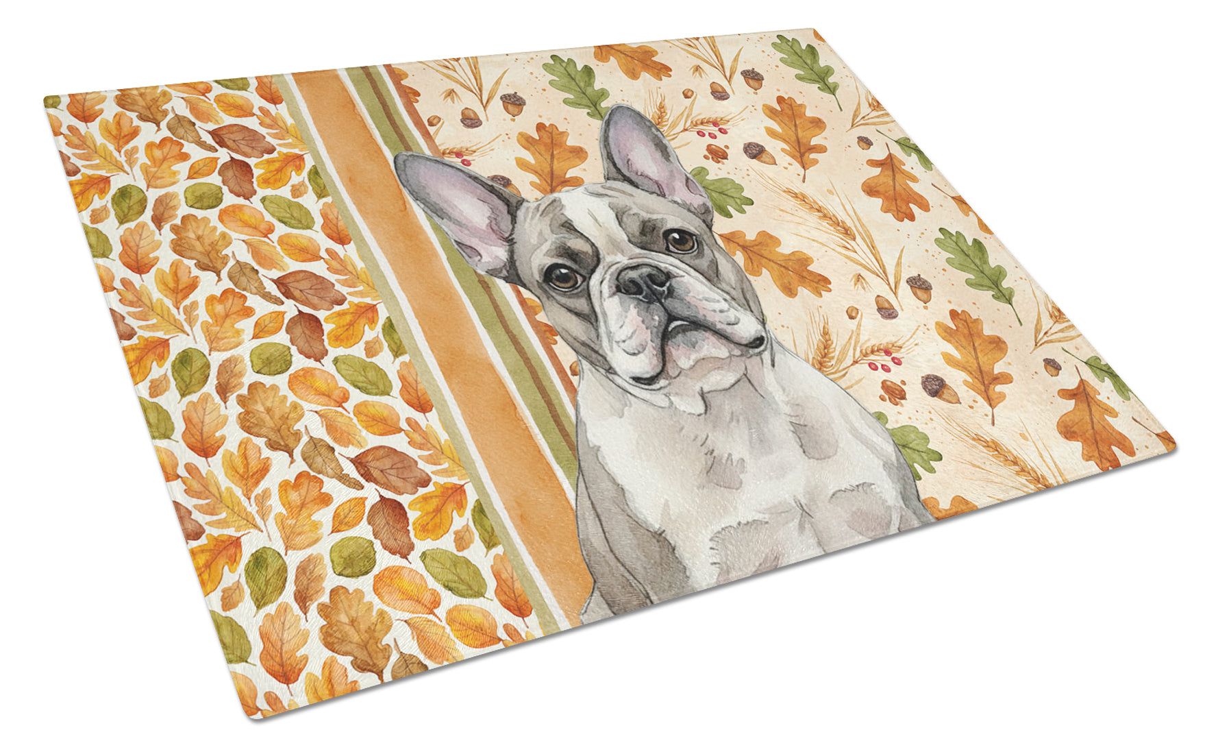 Pied French Bulldog Heirloom Fall Cutting Board Tempered Glass Kitchen Cutting Surface, Heat Resistant Chopping, Non-Slip Feet, Food Prep & Serving