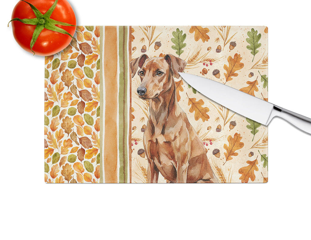Red German Pinscher Heirloom Fall Cutting Board Tempered Glass Kitchen Cutting Surface, Heat Resistant Chopping, Non-Slip Feet, Food Prep & Serving