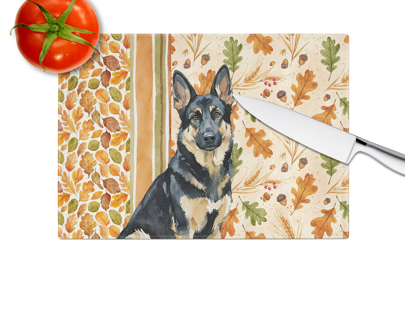 Black and Tan German Shepherd Heirloom Fall Cutting Board Tempered Glass Kitchen Cutting Surface, Heat Resistant Chopping, Non-Slip Feet, Food Prep & Serving