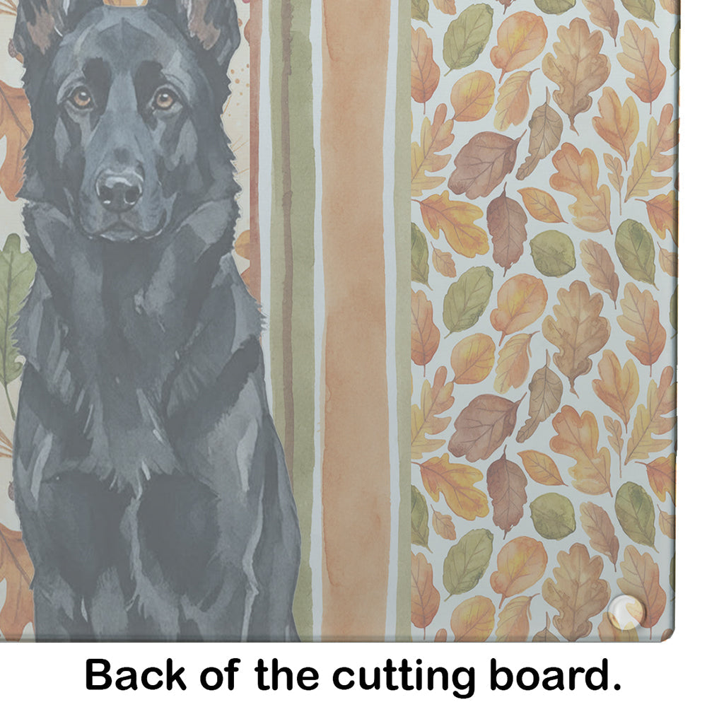 Black German Shepherd Heirloom Fall Cutting Board Tempered Glass Kitchen Cutting Surface, Heat Resistant Chopping, Non-Slip Feet, Food Prep & Serving