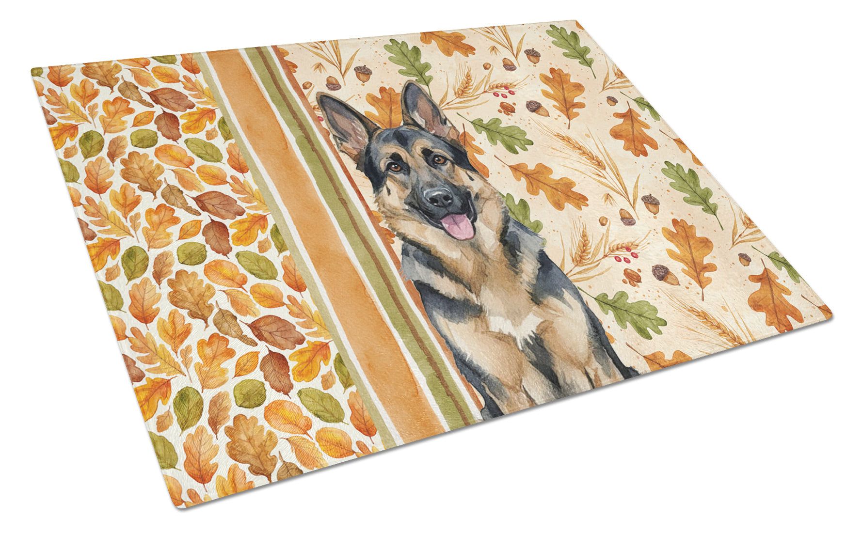 German Shepherd Heirloom Fall Cutting Board Tempered Glass Kitchen Cutting Surface, Heat Resistant Chopping, Non-Slip Feet, Food Prep & Serving