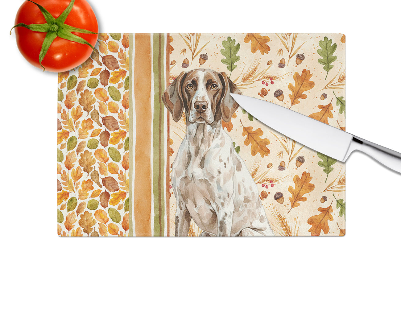 German Shorthaired Pointer Heirloom Fall Cutting Board Tempered Glass Kitchen Cutting Surface, Heat Resistant Chopping, Non-Slip Feet, Food Prep & Serving