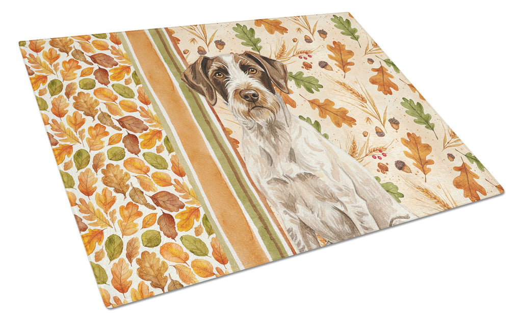 Liver and White German Wirehaired Pointer Heirloom Fall Cutting Board Tempered Glass Kitchen Cutting Surface, Heat Resistant Chopping, Non-Slip Feet, Food Prep & Serving
