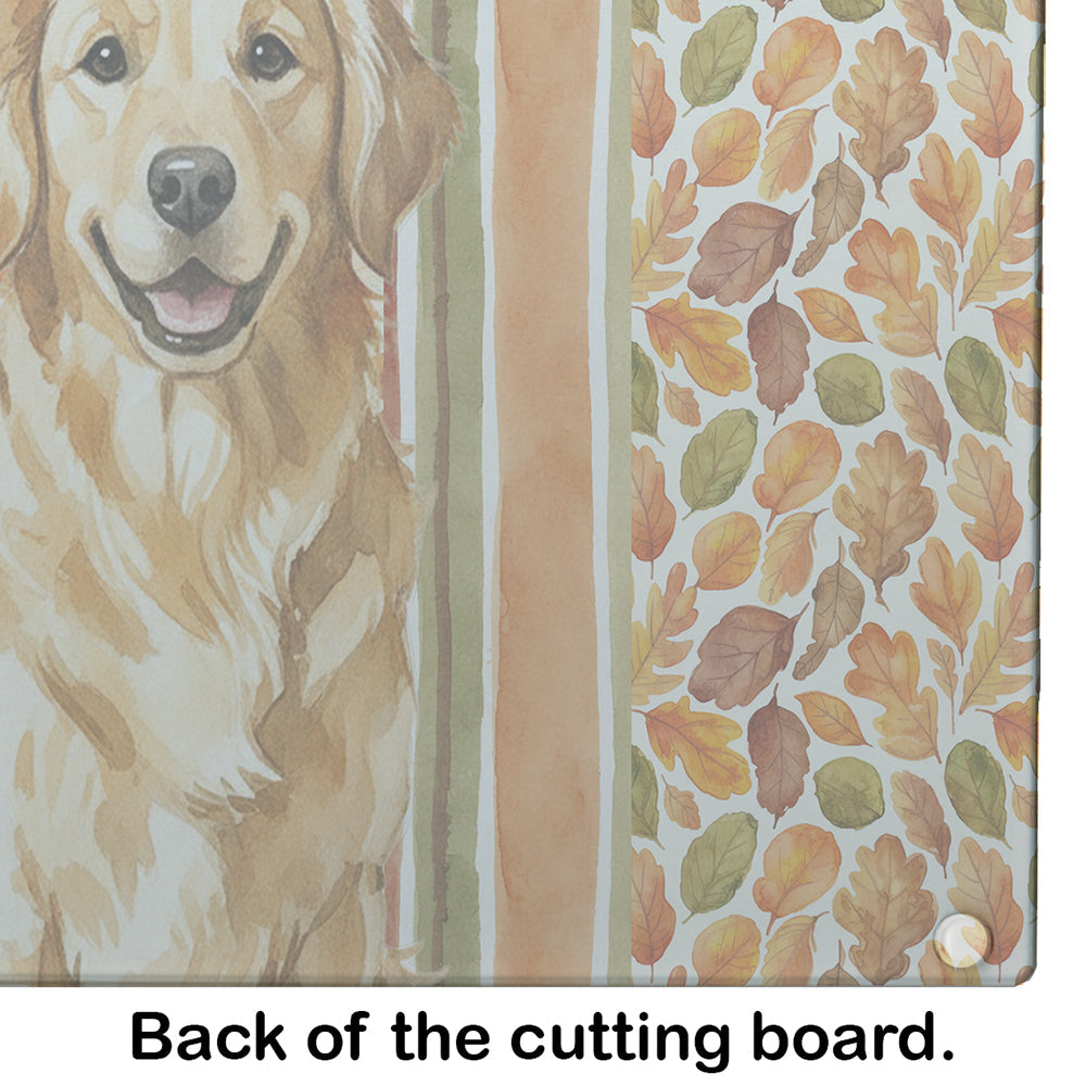 Golden Retriever Heirloom Fall Cutting Board Tempered Glass Kitchen Cutting Surface, Heat Resistant Chopping, Non-Slip Feet, Food Prep & Serving