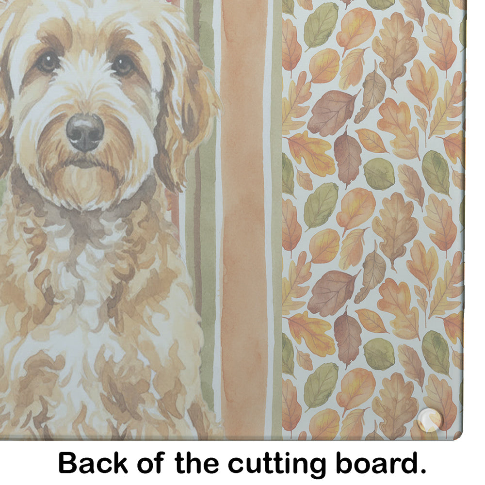 Goldendoodle Heirloom Fall Cutting Board Tempered Glass Kitchen Cutting Surface, Heat Resistant Chopping, Non-Slip Feet, Food Prep & Serving