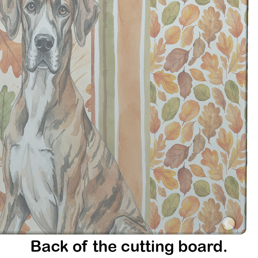 Brindle Great Dane Heirloom Fall Cutting Board Tempered Glass Kitchen Cutting Surface, Heat Resistant Chopping, Non-Slip Feet, Food Prep & Serving