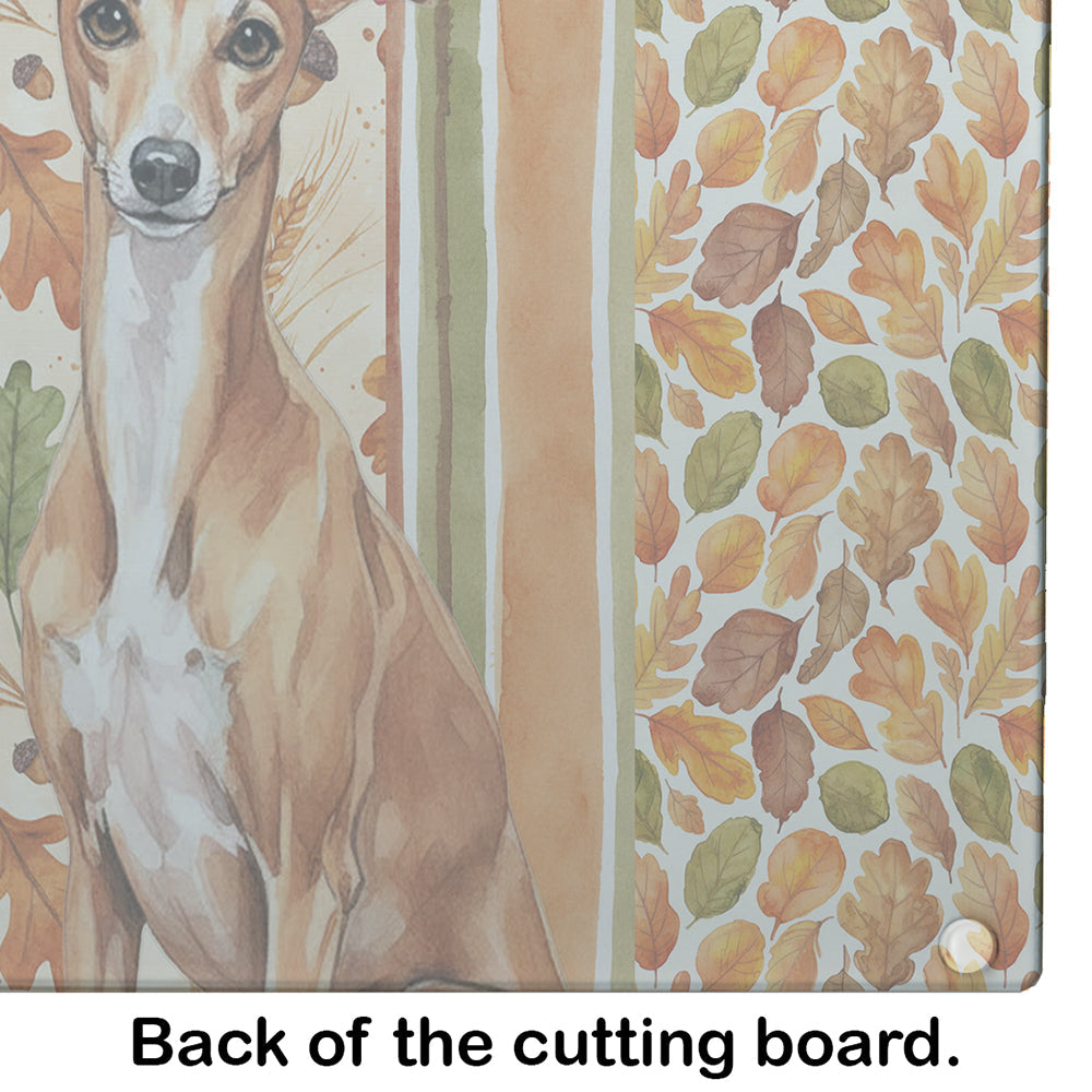Red Italian Greyhound Heirloom Fall Cutting Board Tempered Glass Kitchen Cutting Surface, Heat Resistant Chopping, Non-Slip Feet, Food Prep & Serving