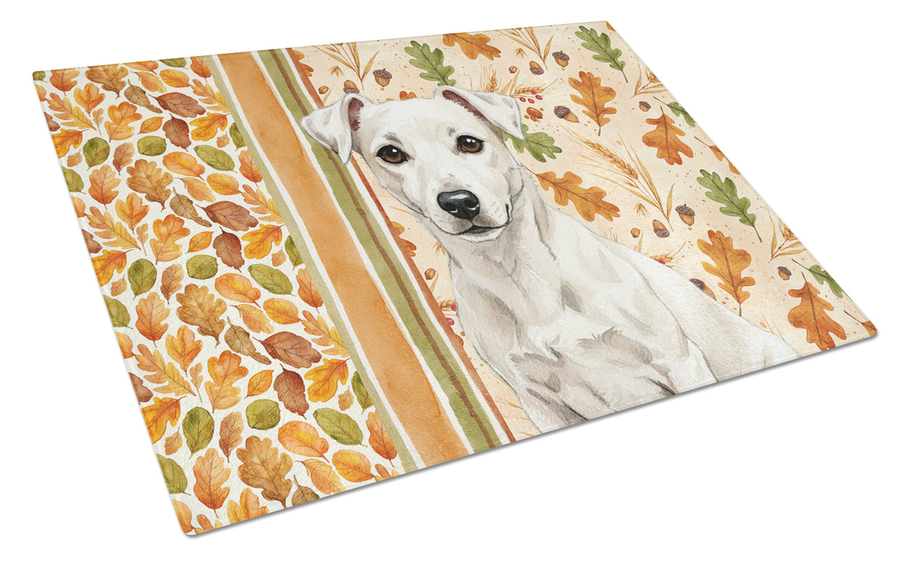 White Jack Russell Terrier Heirloom Fall Cutting Board Tempered Glass Kitchen Cutting Surface, Heat Resistant Chopping, Non-Slip Feet, Food Prep & Serving