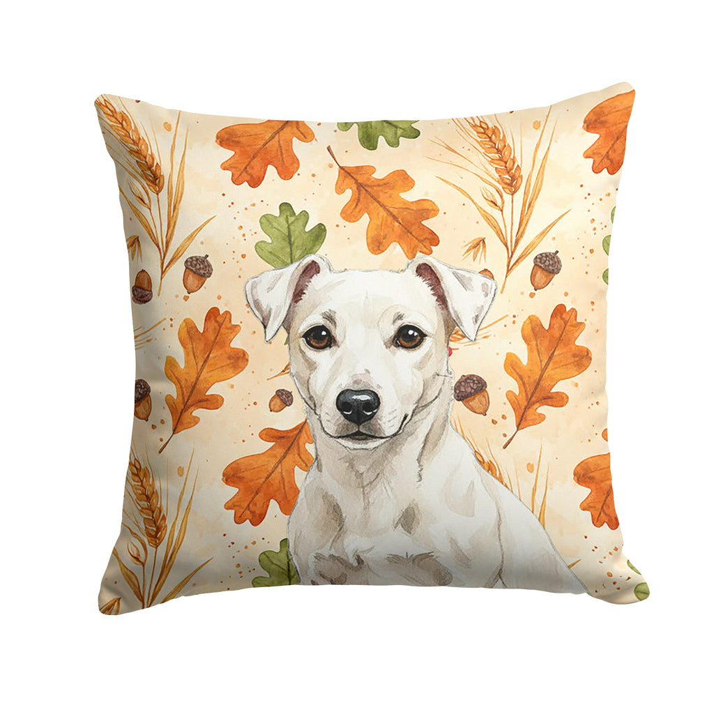 White Jack Russell Terrier Heirloom Fall Decorative Throw Pillow 14x14 Indoor Outdoor Accent Cushion, Fabric Cover with Insert for Sofa, Bed, Porch & Living Room