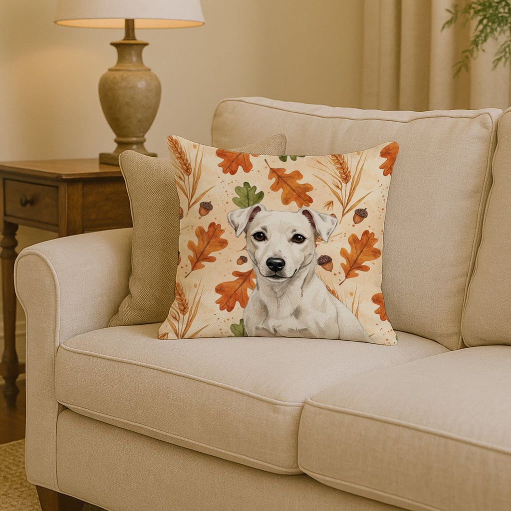 White Jack Russell Terrier Heirloom Fall Decorative Throw Pillow 14x14 Indoor Outdoor Accent Cushion, Fabric Cover with Insert for Sofa, Bed, Porch & Living Room