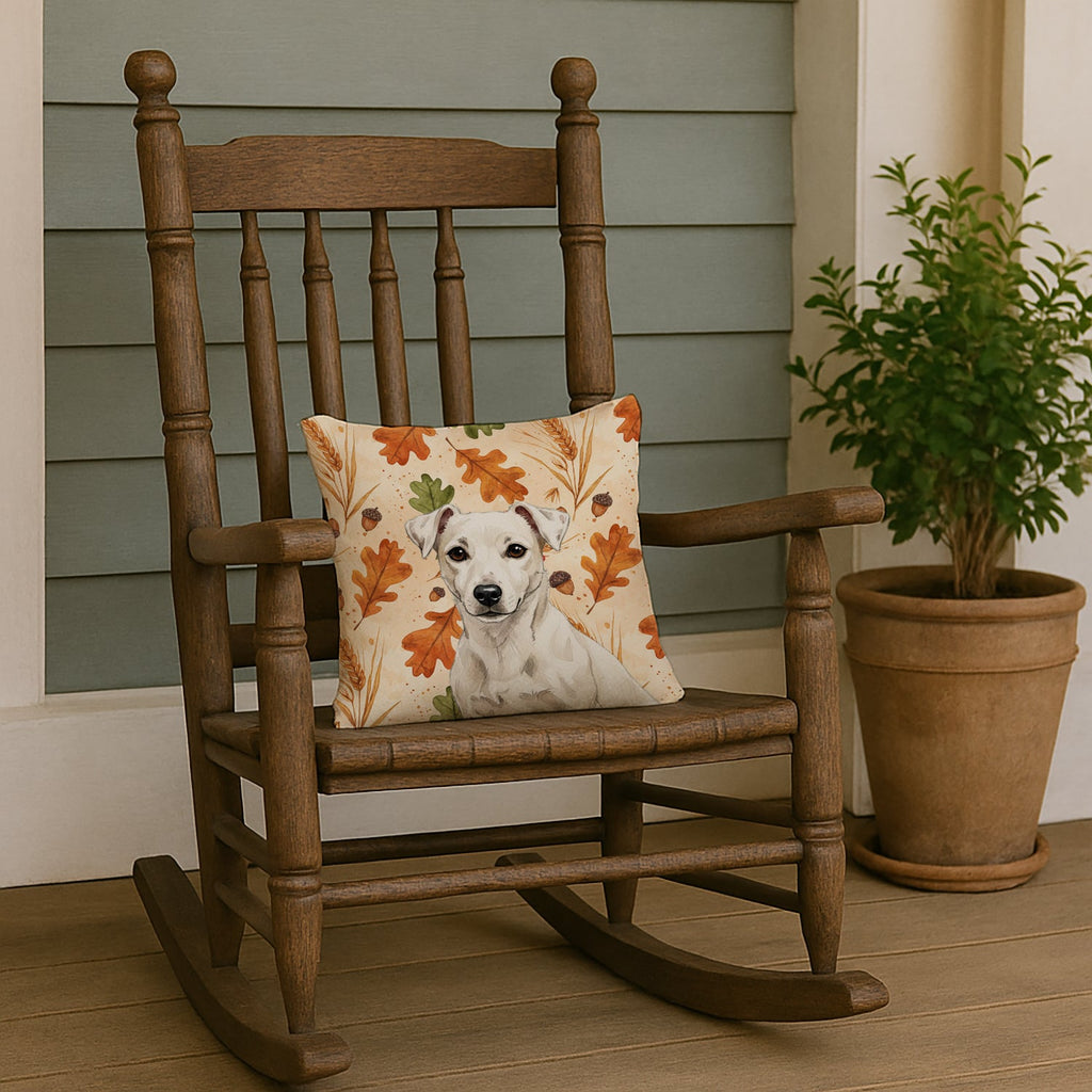 White Jack Russell Terrier Heirloom Fall Decorative Throw Pillow 14x14 Indoor Outdoor Accent Cushion, Fabric Cover with Insert for Sofa, Bed, Porch & Living Room