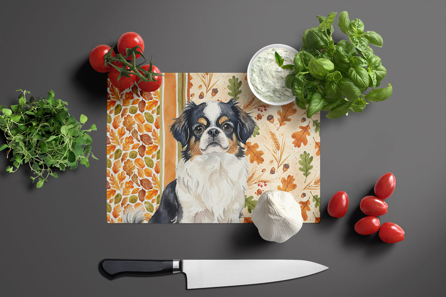 Tricolor Japanese Chin Heirloom Fall Cutting Board Tempered Glass Kitchen Cutting Surface, Heat Resistant Chopping, Non-Slip Feet, Food Prep & Serving