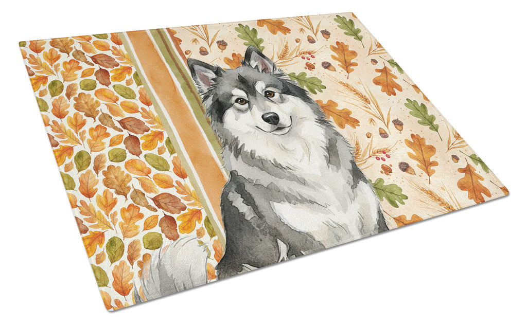 Keeshond Heirloom Fall Cutting Board Tempered Glass Kitchen Cutting Surface, Heat Resistant Chopping, Non-Slip Feet, Food Prep & Serving