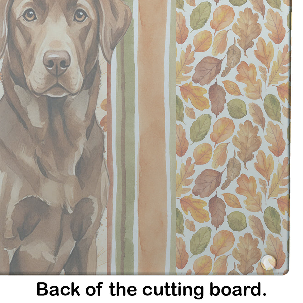 Chocolate Labrador Retriever Heirloom Fall Cutting Board Tempered Glass Kitchen Cutting Surface, Heat Resistant Chopping, Non-Slip Feet, Food Prep & Serving