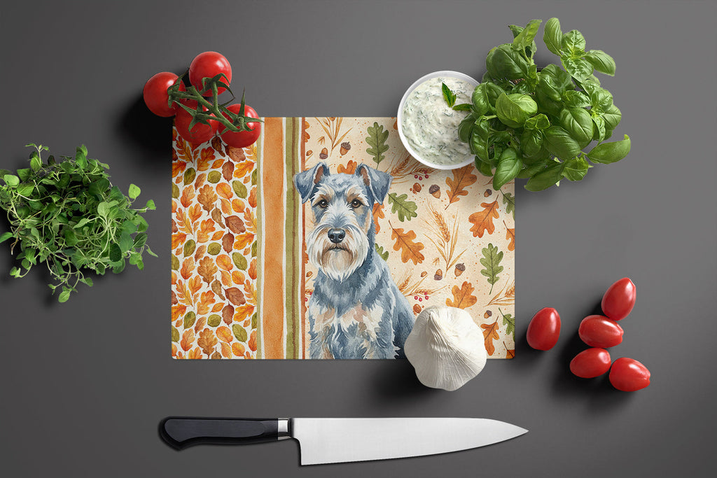 Blue Lakeland Terrier Heirloom Fall Cutting Board Tempered Glass Kitchen Cutting Surface, Heat Resistant Chopping, Non-Slip Feet, Food Prep & Serving