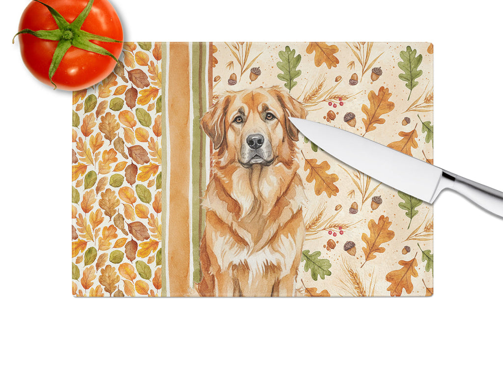 Red Leonberger Heirloom Fall Cutting Board Tempered Glass Kitchen Cutting Surface, Heat Resistant Chopping, Non-Slip Feet, Food Prep & Serving