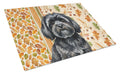 Black Lhasa Apso Heirloom Fall Cutting Board Tempered Glass Kitchen Cutting Surface, Heat Resistant Chopping, Non-Slip Feet, Food Prep & Serving