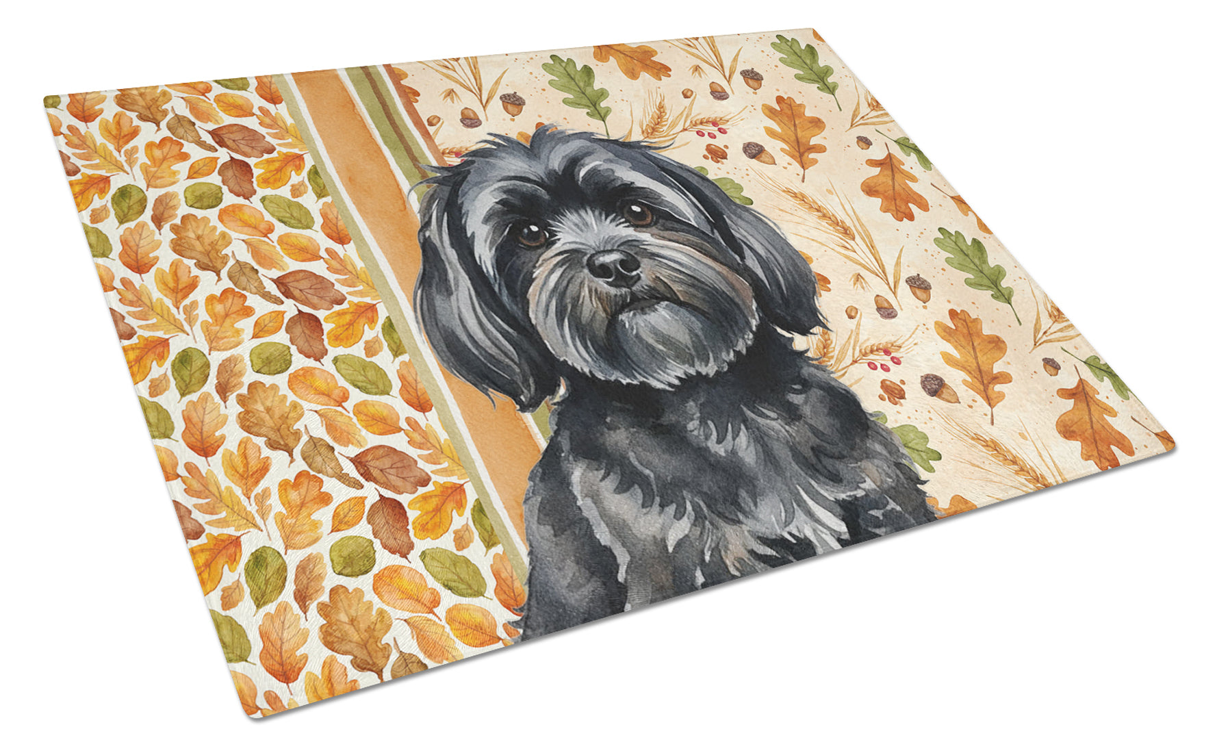 Black Lhasa Apso Heirloom Fall Cutting Board Tempered Glass Kitchen Cutting Surface, Heat Resistant Chopping, Non-Slip Feet, Food Prep & Serving