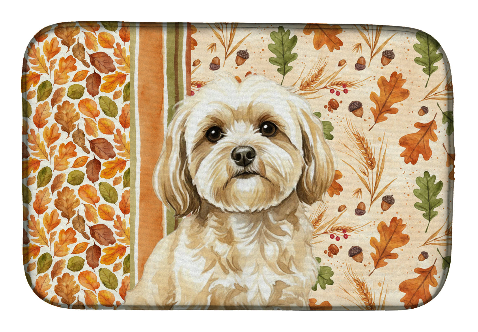 Cream Lhasa Apso Heirloom Fall Dish Drying Mat Absorbent Dish Drying Mat Pad for Kitchen Counter Dish Drainer Mat for Countertop, 14 x 21", Multicolor