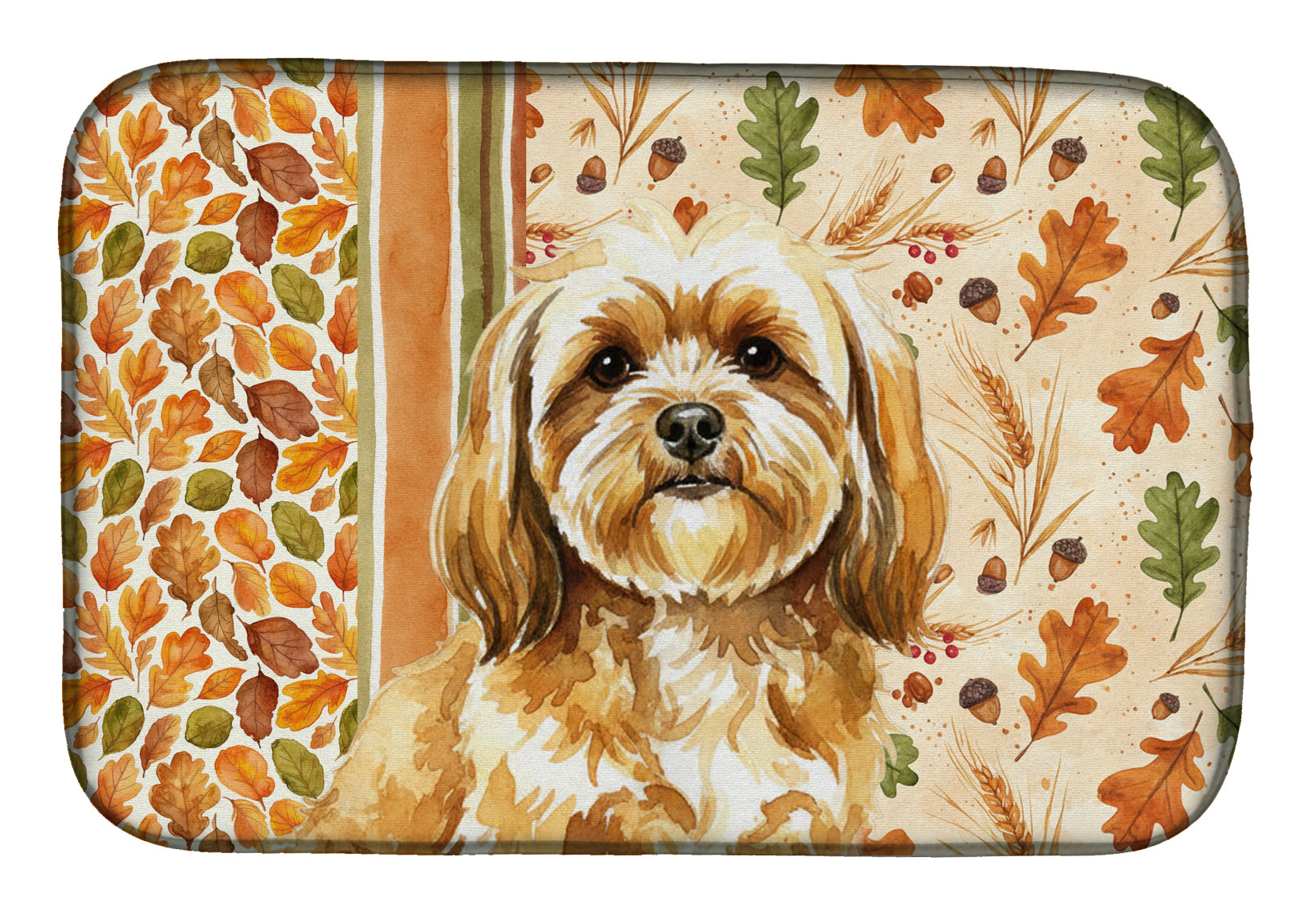 Gold Lhasa Apso Heirloom Fall Dish Drying Mat Absorbent Dish Drying Mat Pad for Kitchen Counter Dish Drainer Mat for Countertop, 14 x 21", Multicolor