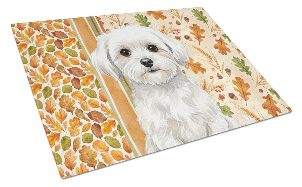 Maltese Heirloom Fall Cutting Board Tempered Glass Kitchen Cutting Surface, Heat Resistant Chopping, Non-Slip Feet, Food Prep & Serving