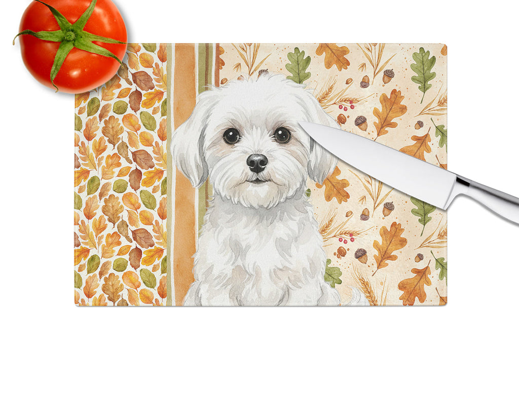 Maltese Heirloom Fall Cutting Board Tempered Glass Kitchen Cutting Surface, Heat Resistant Chopping, Non-Slip Feet, Food Prep & Serving
