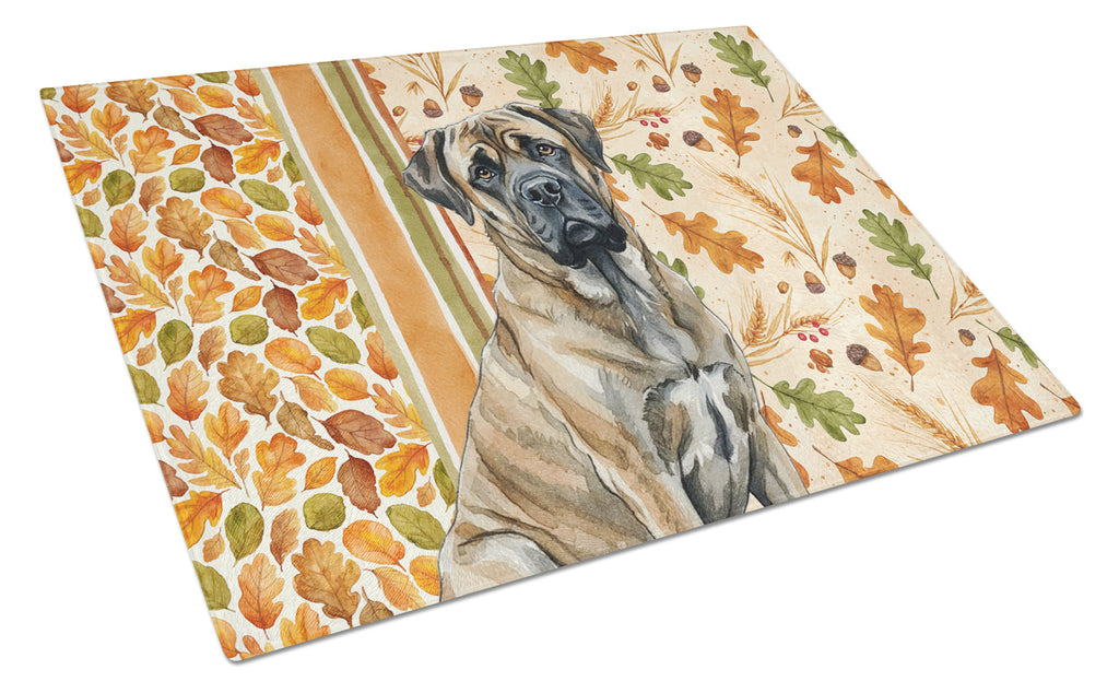 Brindle Mastiff Heirloom Fall Cutting Board Tempered Glass Kitchen Cutting Surface, Heat Resistant Chopping, Non-Slip Feet, Food Prep & Serving