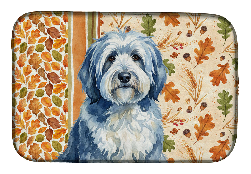 Blue and White Old English Sheepdog Heirloom Fall Dish Drying Mat Absorbent Dish Drying Mat Pad for Kitchen Counter Dish Drainer Mat for Countertop, 14 x 21", Multicolor