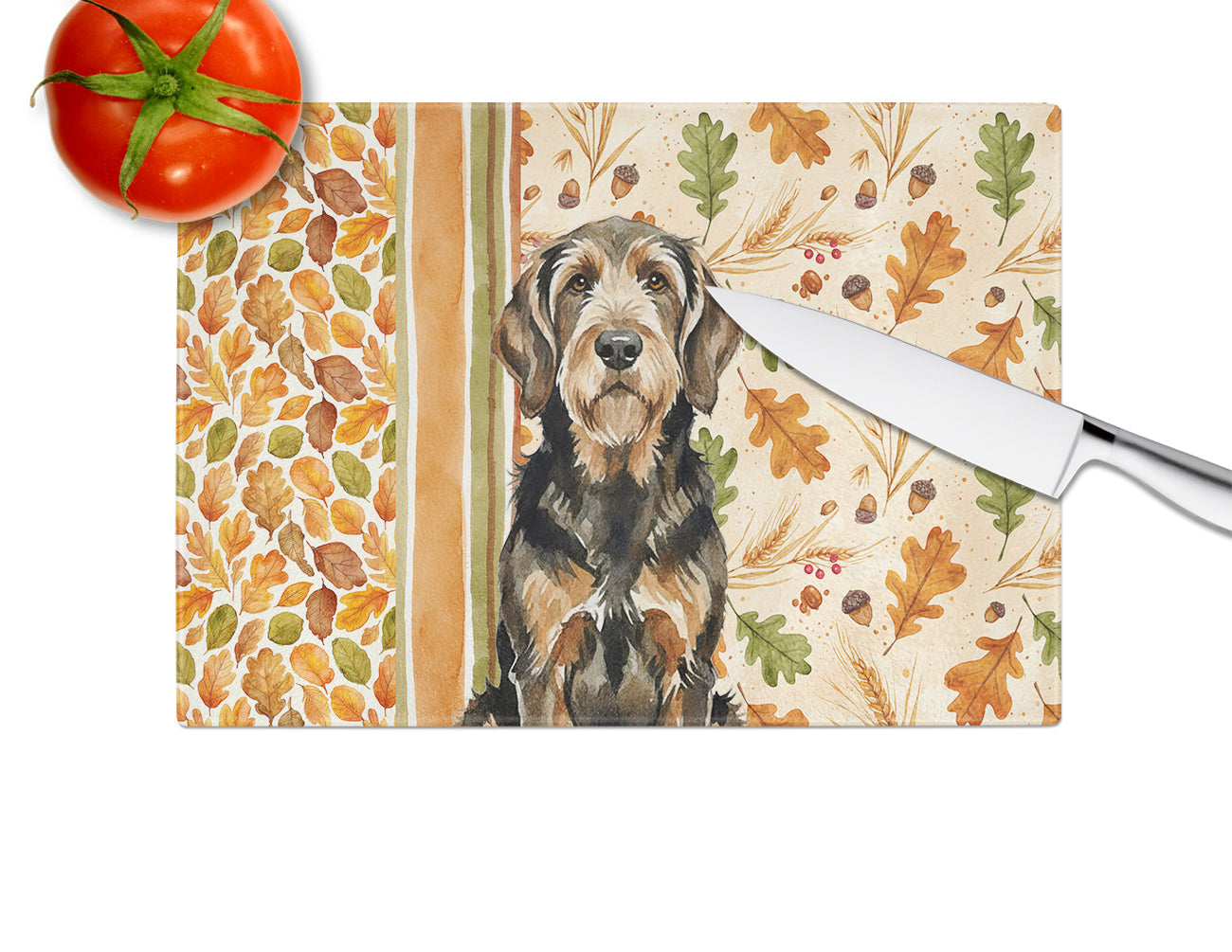 Black and Tan Otterhound Heirloom Fall Cutting Board Tempered Glass Kitchen Cutting Surface, Heat Resistant Chopping, Non-Slip Feet, Food Prep & Serving