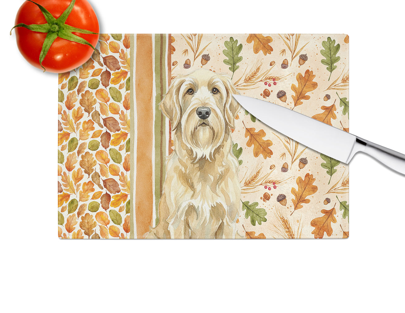 Wheaten and Tan Otterhound Heirloom Fall Cutting Board Tempered Glass Kitchen Cutting Surface, Heat Resistant Chopping, Non-Slip Feet, Food Prep & Serving