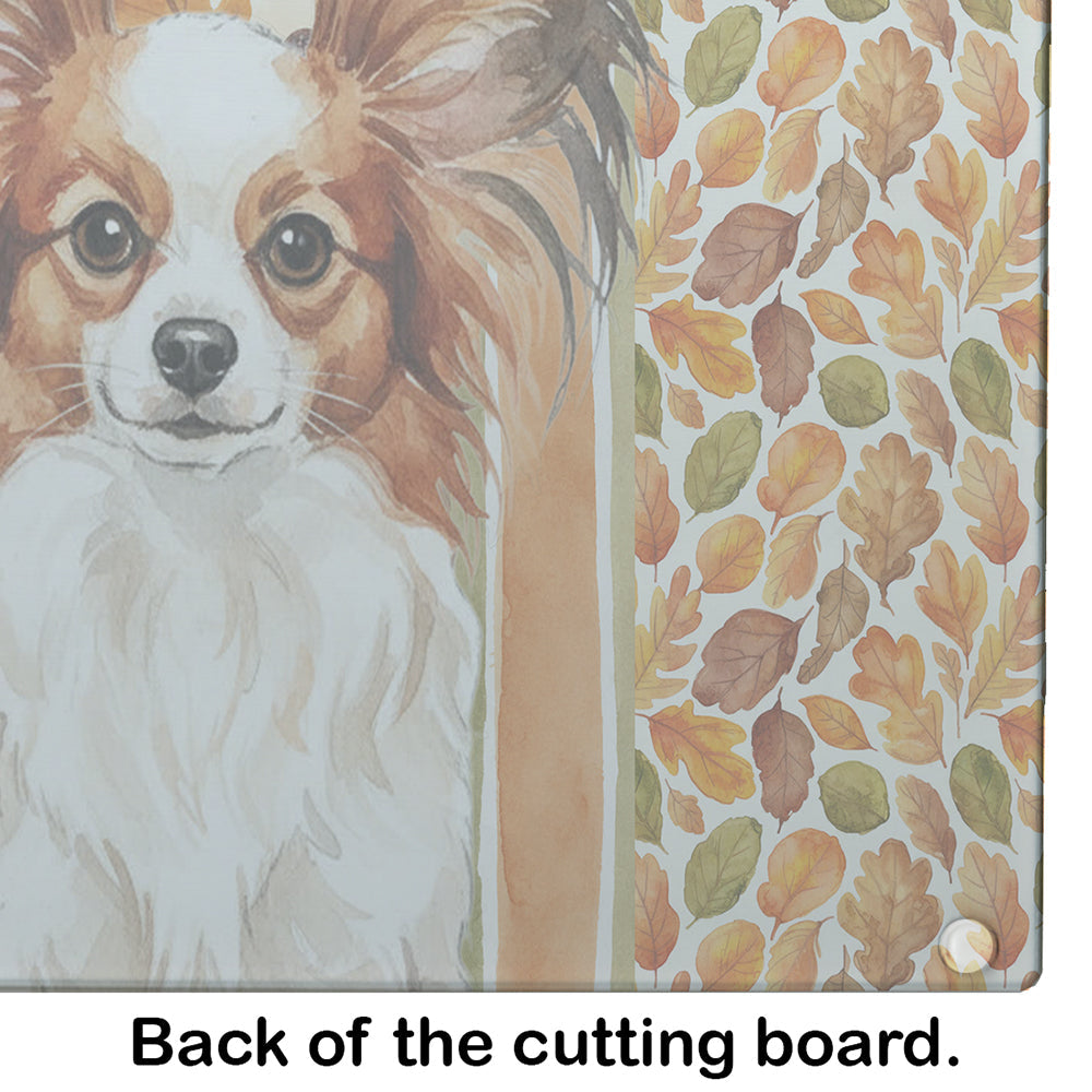 White with Red Papillon Heirloom Fall Cutting Board Tempered Glass Kitchen Cutting Surface, Heat Resistant Chopping, Non-Slip Feet, Food Prep & Serving