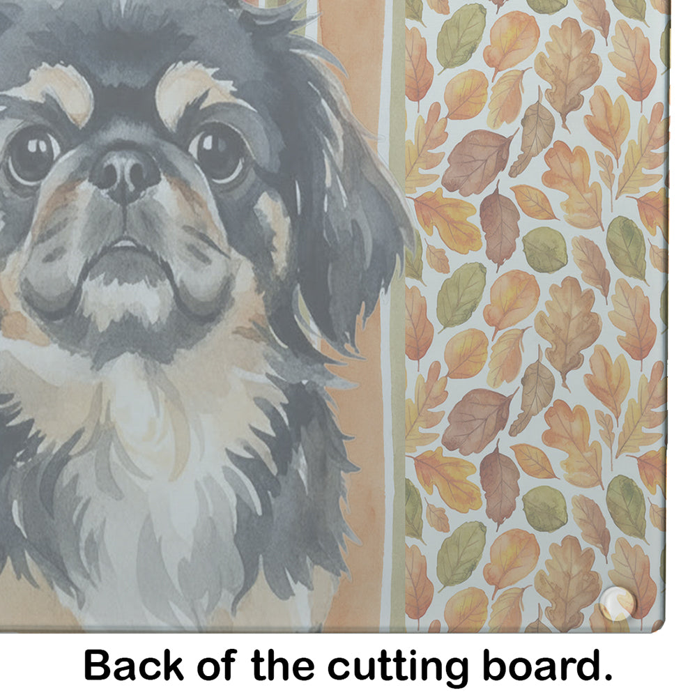 Black and Tan Pekingese Heirloom Fall Cutting Board Tempered Glass Kitchen Cutting Surface, Heat Resistant Chopping, Non-Slip Feet, Food Prep & Serving