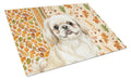 Cream Pekingese Heirloom Fall Cutting Board Tempered Glass Kitchen Cutting Surface, Heat Resistant Chopping, Non-Slip Feet, Food Prep & Serving