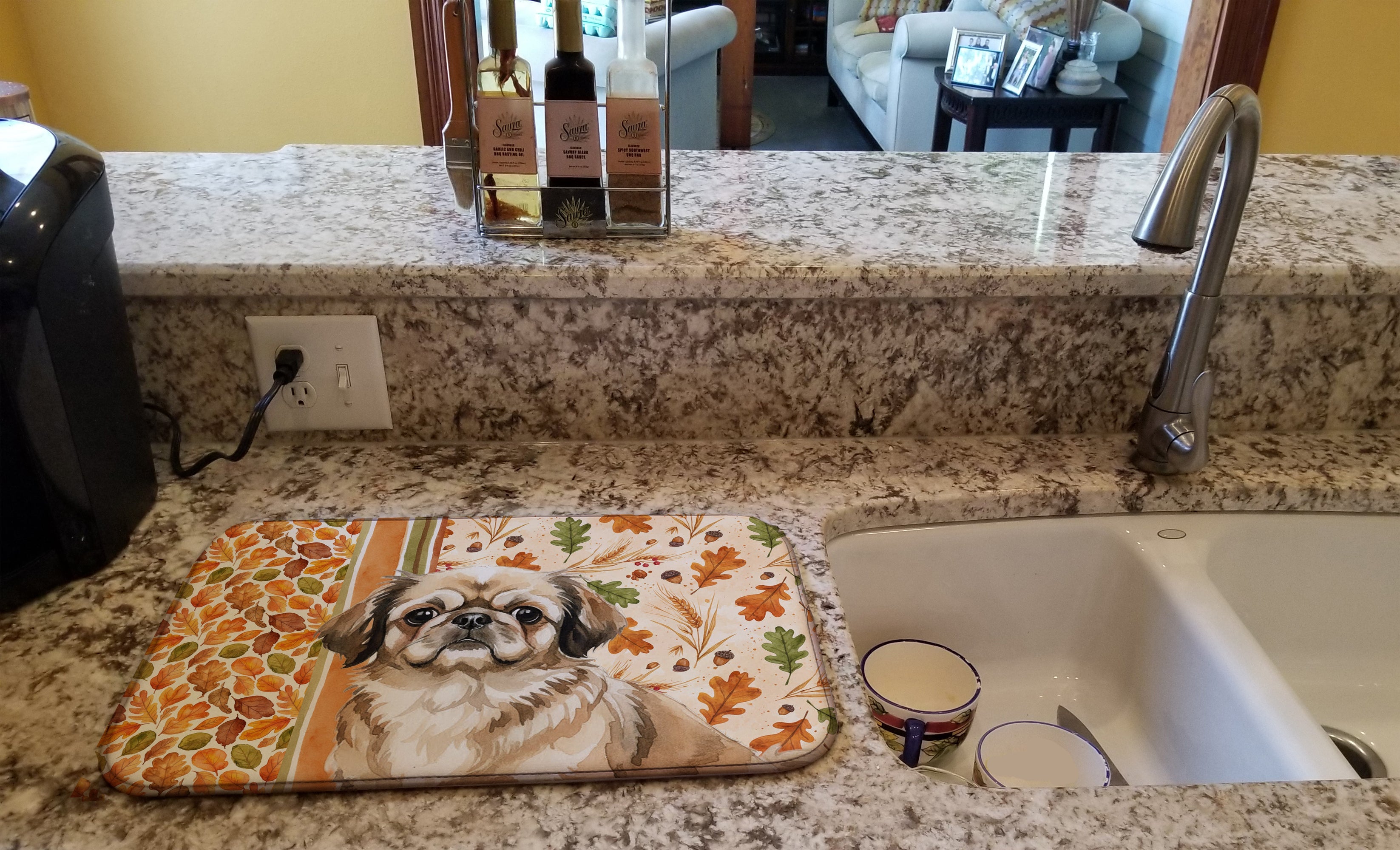 Sable Pekingese Heirloom Fall Dish Drying Mat Absorbent Dish Drying Mat Pad for Kitchen Counter Dish Drainer Mat for Countertop, 14 x 21", Multicolor