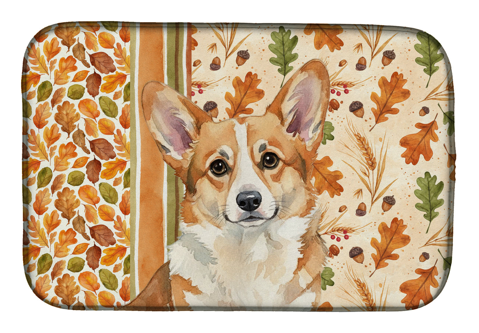 Corgi Heirloom Fall Dish Drying Mat Absorbent Dish Drying Mat Pad for Kitchen Counter Dish Drainer Mat for Countertop, 14 x 21", Multicolor