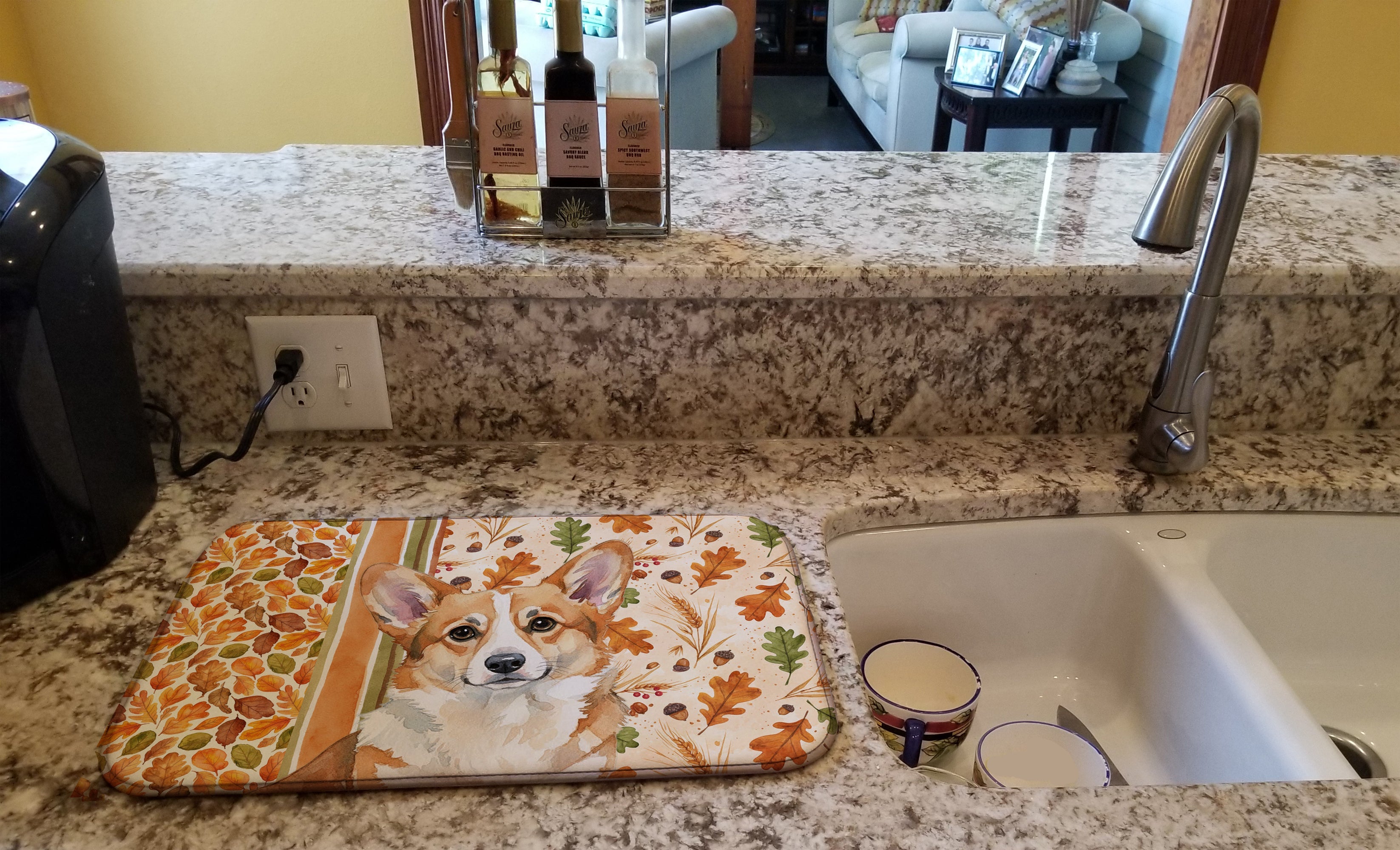 Corgi Heirloom Fall Dish Drying Mat Absorbent Dish Drying Mat Pad for Kitchen Counter Dish Drainer Mat for Countertop, 14 x 21", Multicolor