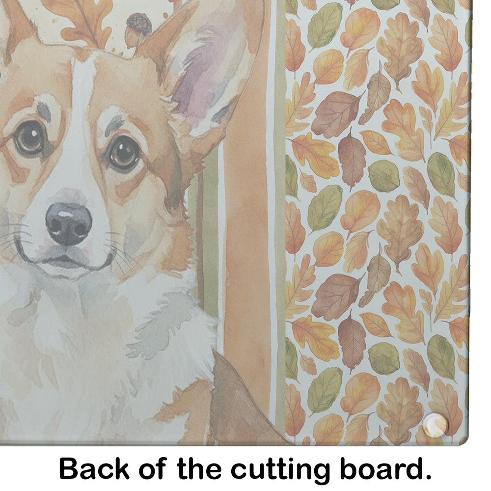 Corgi Heirloom Fall Cutting Board Tempered Glass Kitchen Cutting Surface, Heat Resistant Chopping, Non-Slip Feet, Food Prep & Serving