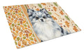 Blue Merle Pomeranian Heirloom Fall Cutting Board Tempered Glass Kitchen Cutting Surface, Heat Resistant Chopping, Non-Slip Feet, Food Prep & Serving