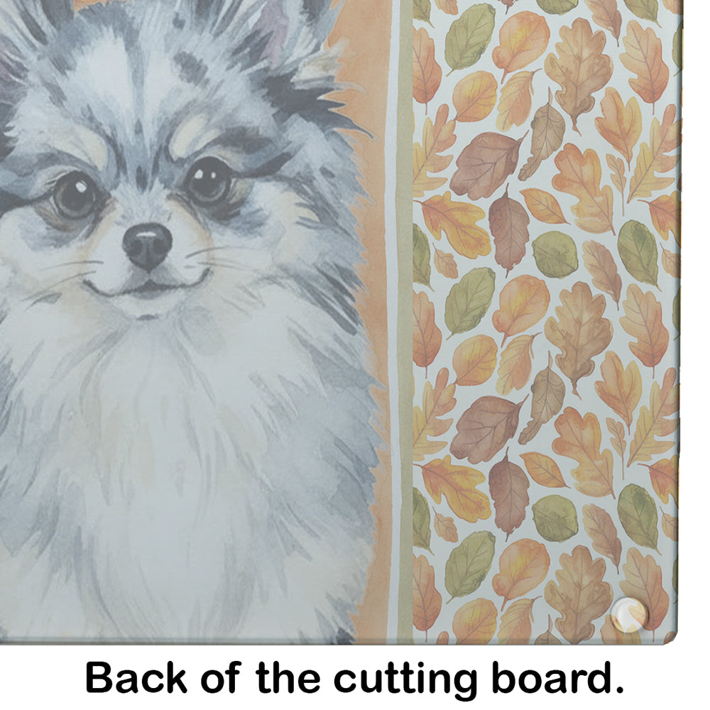 Blue Merle Pomeranian Heirloom Fall Cutting Board Tempered Glass Kitchen Cutting Surface, Heat Resistant Chopping, Non-Slip Feet, Food Prep & Serving
