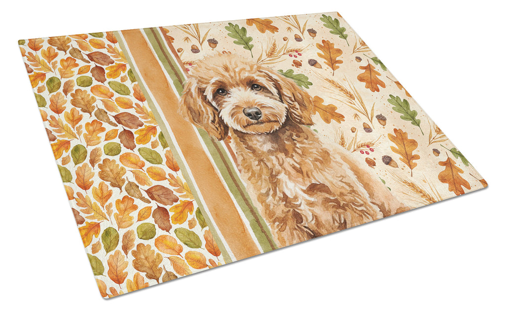 Miniature Apricot Poodle Heirloom Fall Cutting Board Tempered Glass Kitchen Cutting Surface, Heat Resistant Chopping, Non-Slip Feet, Food Prep & Serving