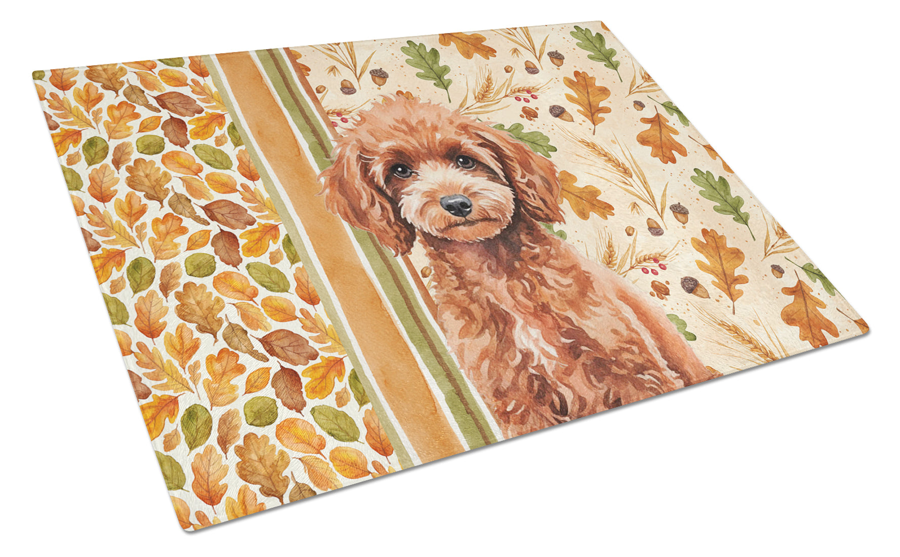 Miniature Red Poodle Heirloom Fall Cutting Board Tempered Glass Kitchen Cutting Surface, Heat Resistant Chopping, Non-Slip Feet, Food Prep & Serving