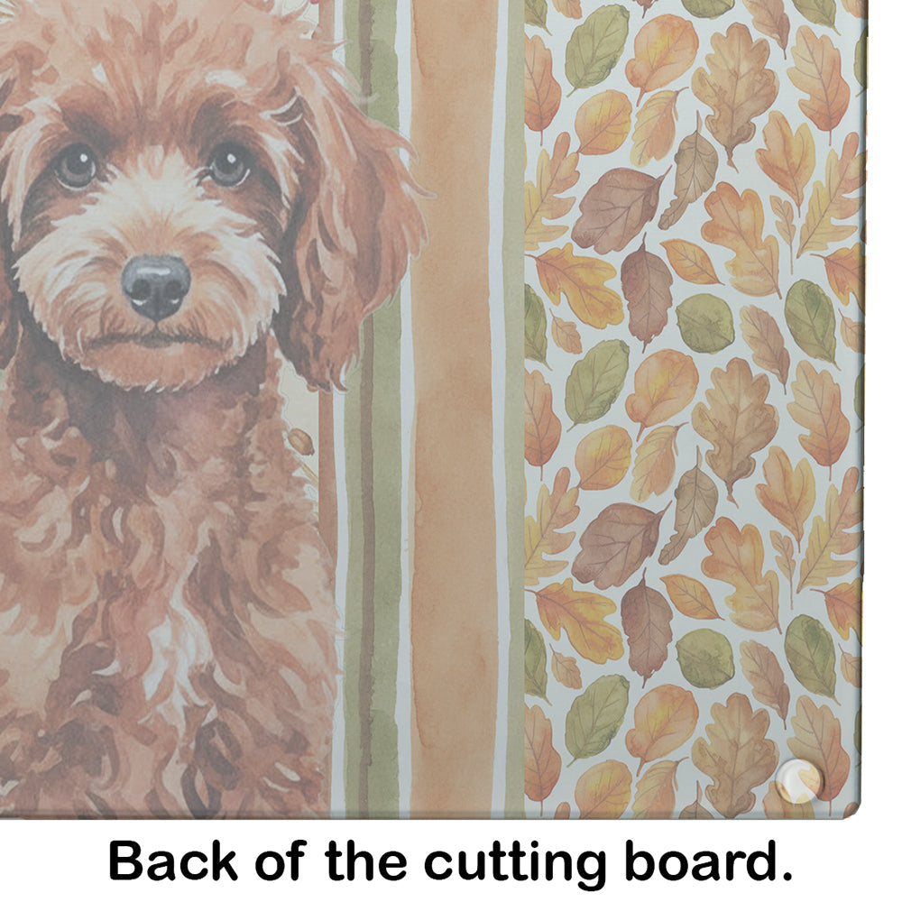 Miniature Red Poodle Heirloom Fall Cutting Board Tempered Glass Kitchen Cutting Surface, Heat Resistant Chopping, Non-Slip Feet, Food Prep & Serving